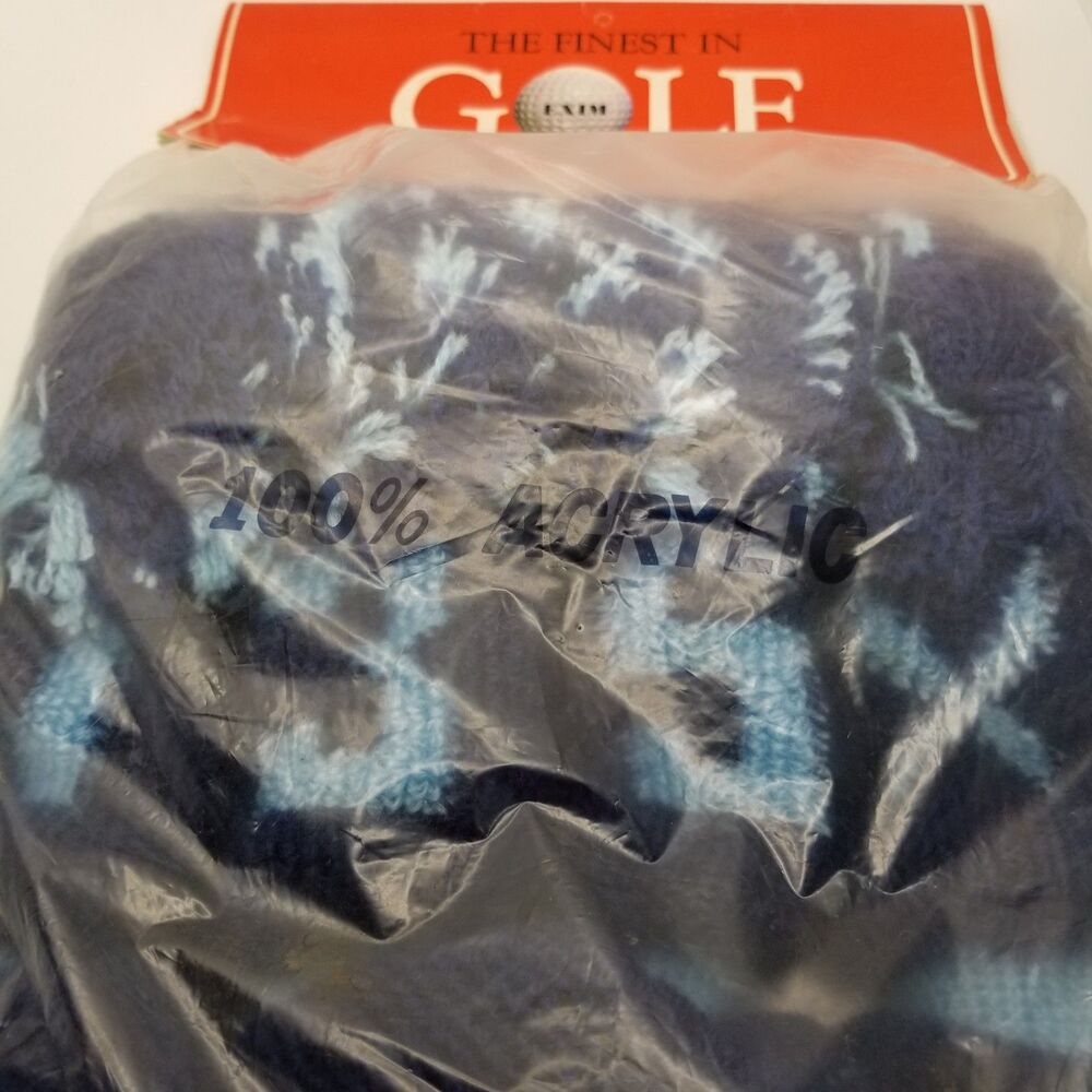 Golf Acrylic Knit Pom Pom Headcover in Navy and Light Blue 4 pce set